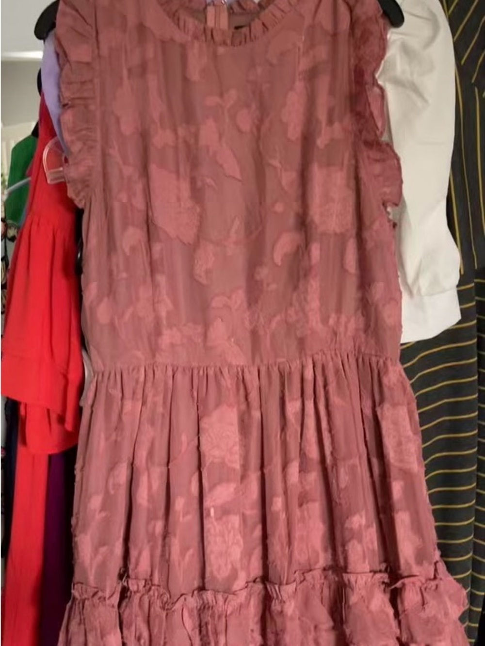 Ina Rose-Mauve Ruffled Neckline Embroidered Dress